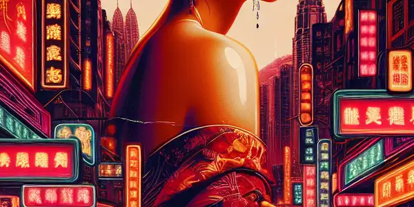 A dramatic movie poster featuring a confident female figure in a vibrant Hong Kong setting with neon lights and vintage architecture.