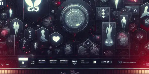 A modern digital interface of a fictional adult website, featuring abstract visuals and a cozy, intimate atmosphere.